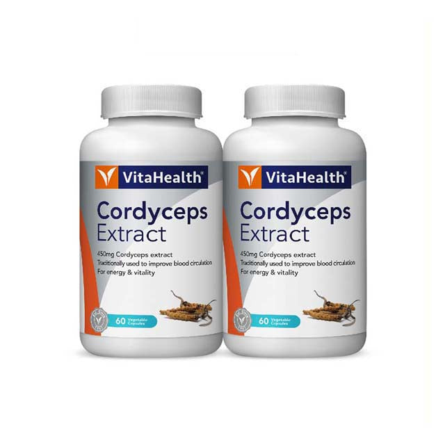 VitaHealth Cordyceps Extract supplement bottles, each with 60 capsules for energy and vitality
