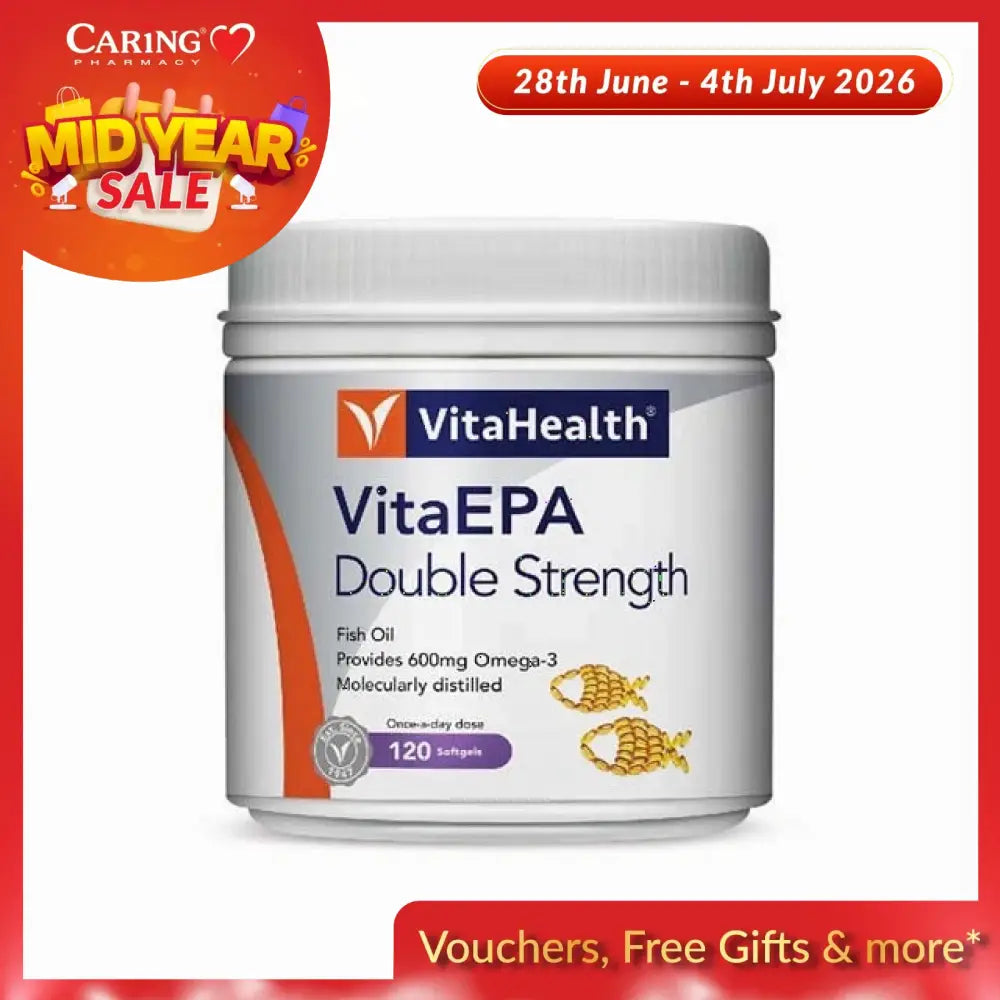 VitaHealth EPA Double Strength fish oil in a 120 softgel container, providing 600mg Omega-3 per serving