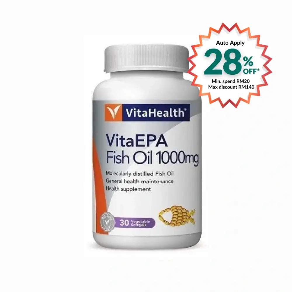 VitaHealth EPA Fish Oil 1000mg bottle with 30 softgel capsules for general health maintenance