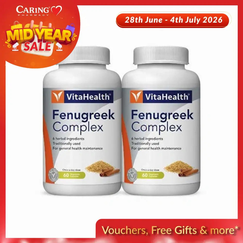 VitaHealth Fenugreek Cinnamon Complex supplement bottles for general health maintenance
