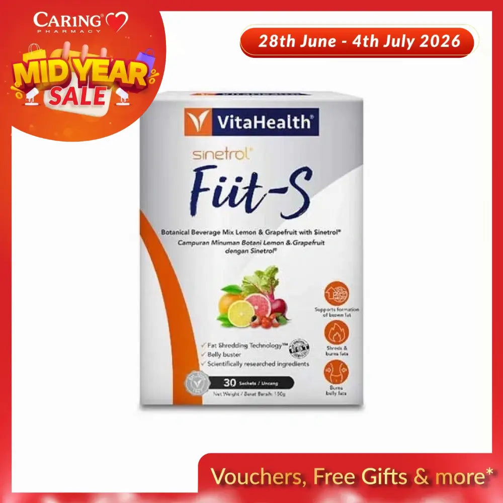 VitaHealth Fiit S weight loss supplement in a box with botanical beverage mix of lemon and grapefruit