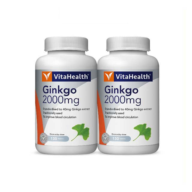 VitaHealth Ginkgo 2000mg supplement bottles for improved blood circulation, Ginkgo biloba supplement Malaysia