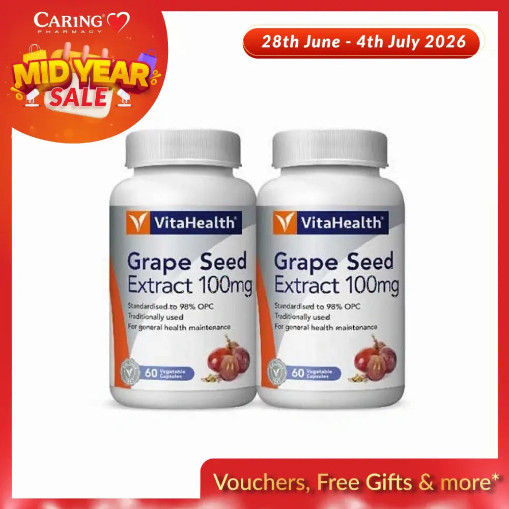 VitaHealth grape seed extract 100mg bottles with 60 capsules each for general health maintenance