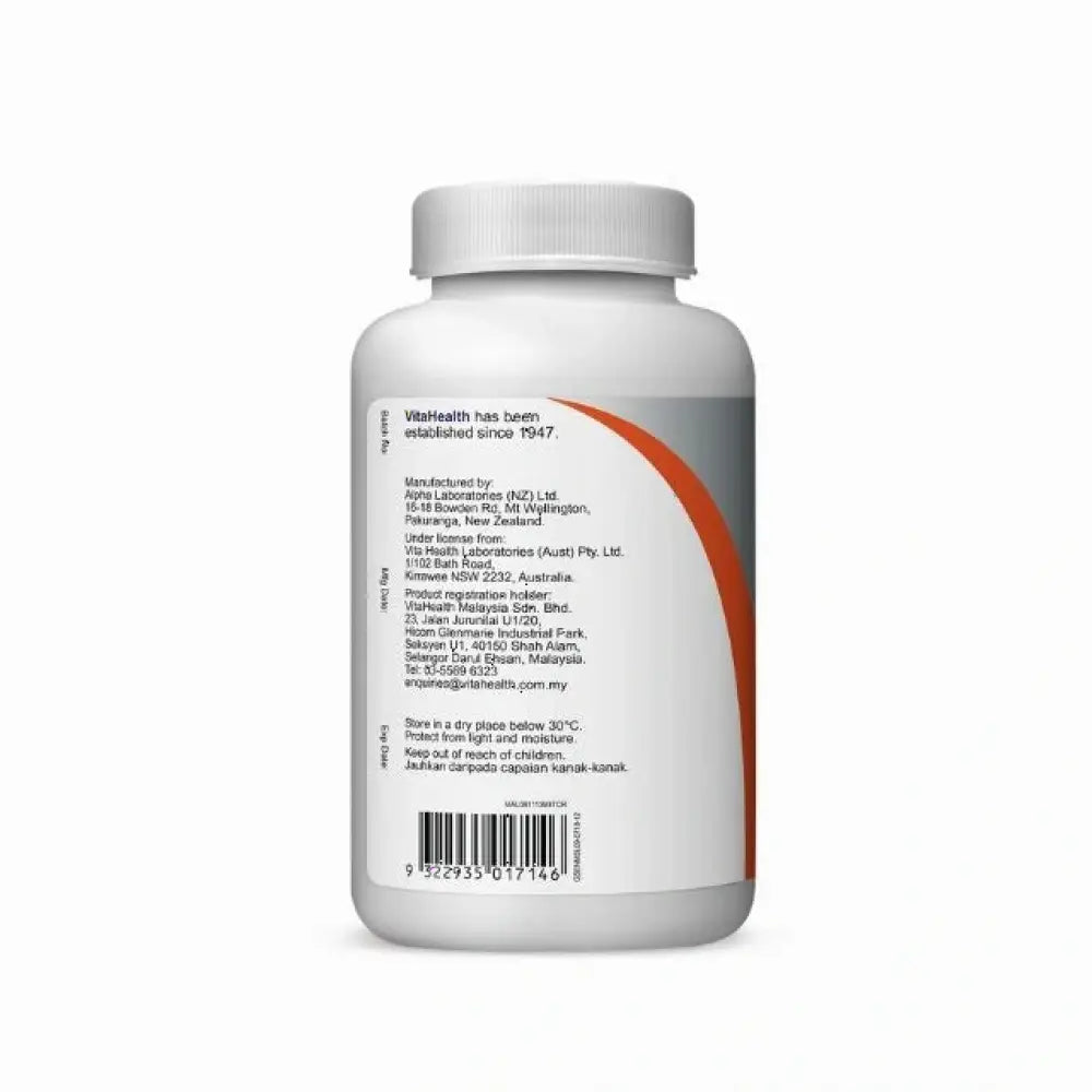 VitaHealth grape seed supplement bottle featuring back label and usage instructions