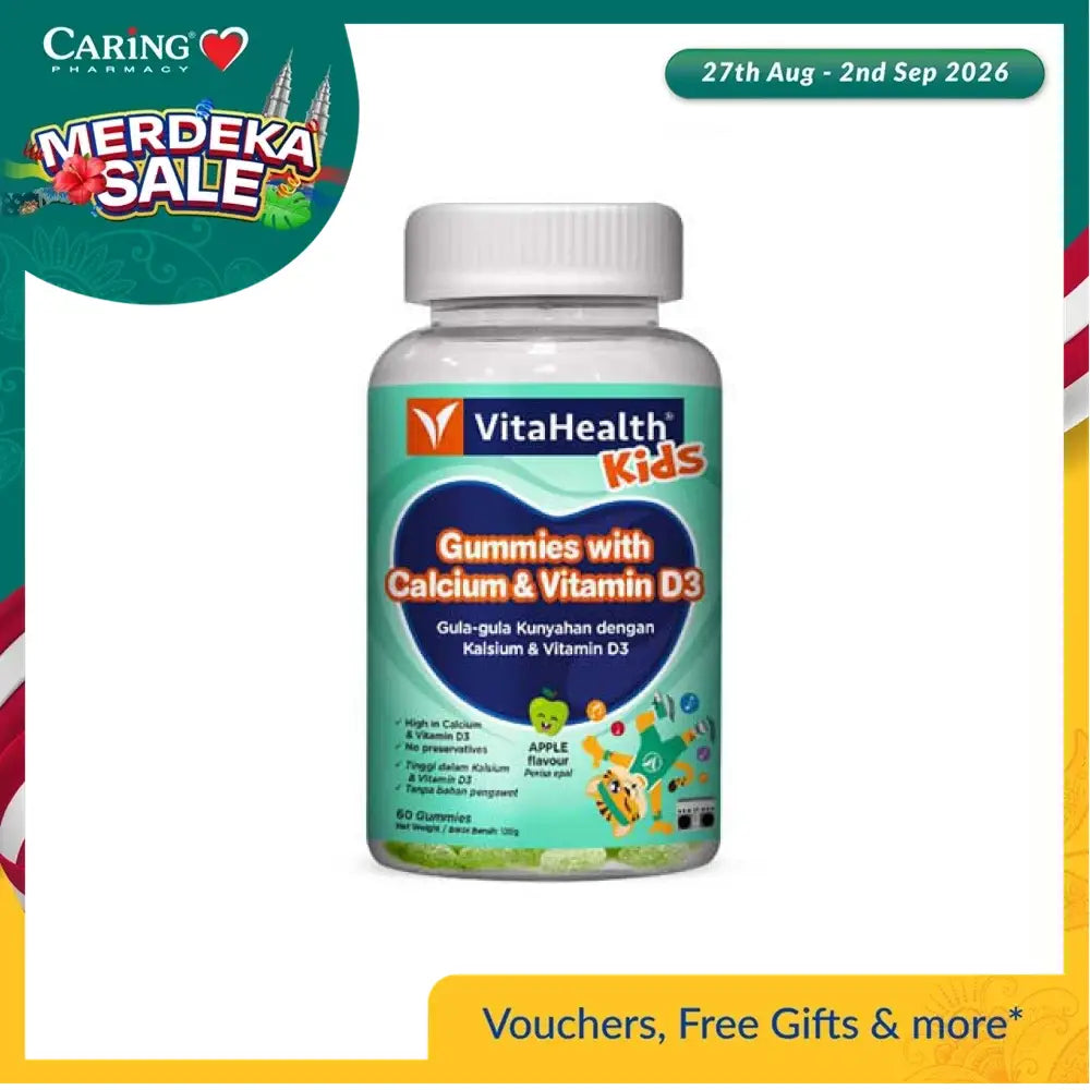 VitaHealth Kids Calcium and Vitamin D3 Gummies in apple flavor, promoting strong bones for children