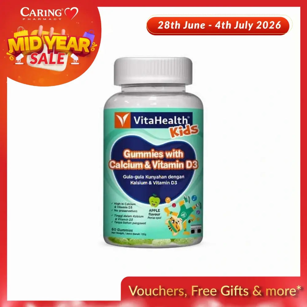 VitaHealth Kids Calcium and Vitamin D3 Gummies in apple flavor, promoting strong bones for children