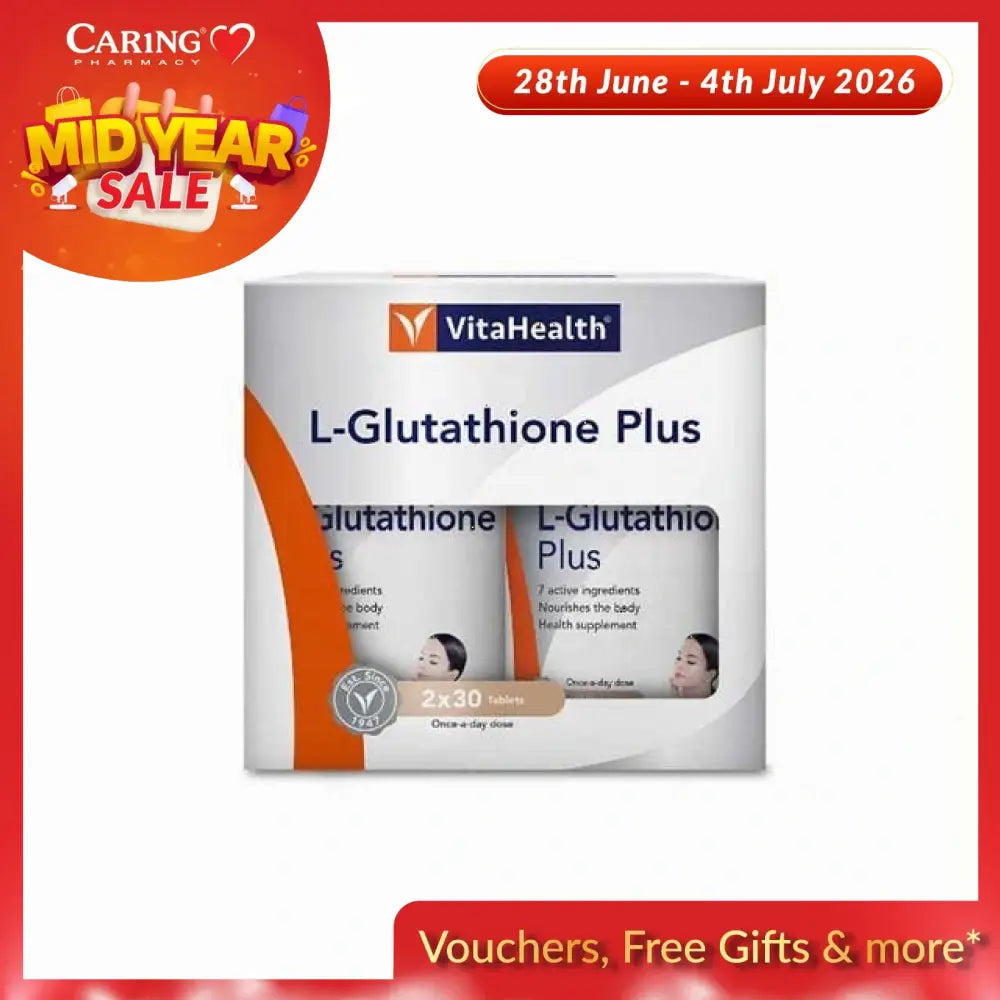 VITA L-Glutathione Plus supplement in Malaysia with two bottles for skin nourishment and health benefits