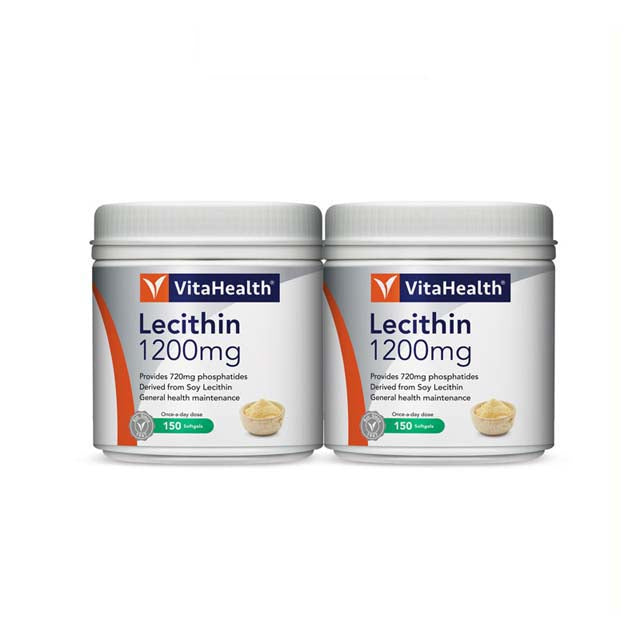 VitaHealth Lecithin 1200mg supplement in a pack of two jars for health maintenance