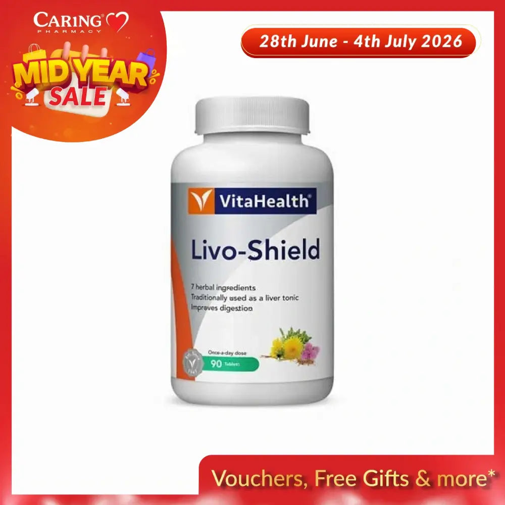 VitaHealth Livo-Shield liver supplement bottle with 90 tablets, supports liver health and digestion