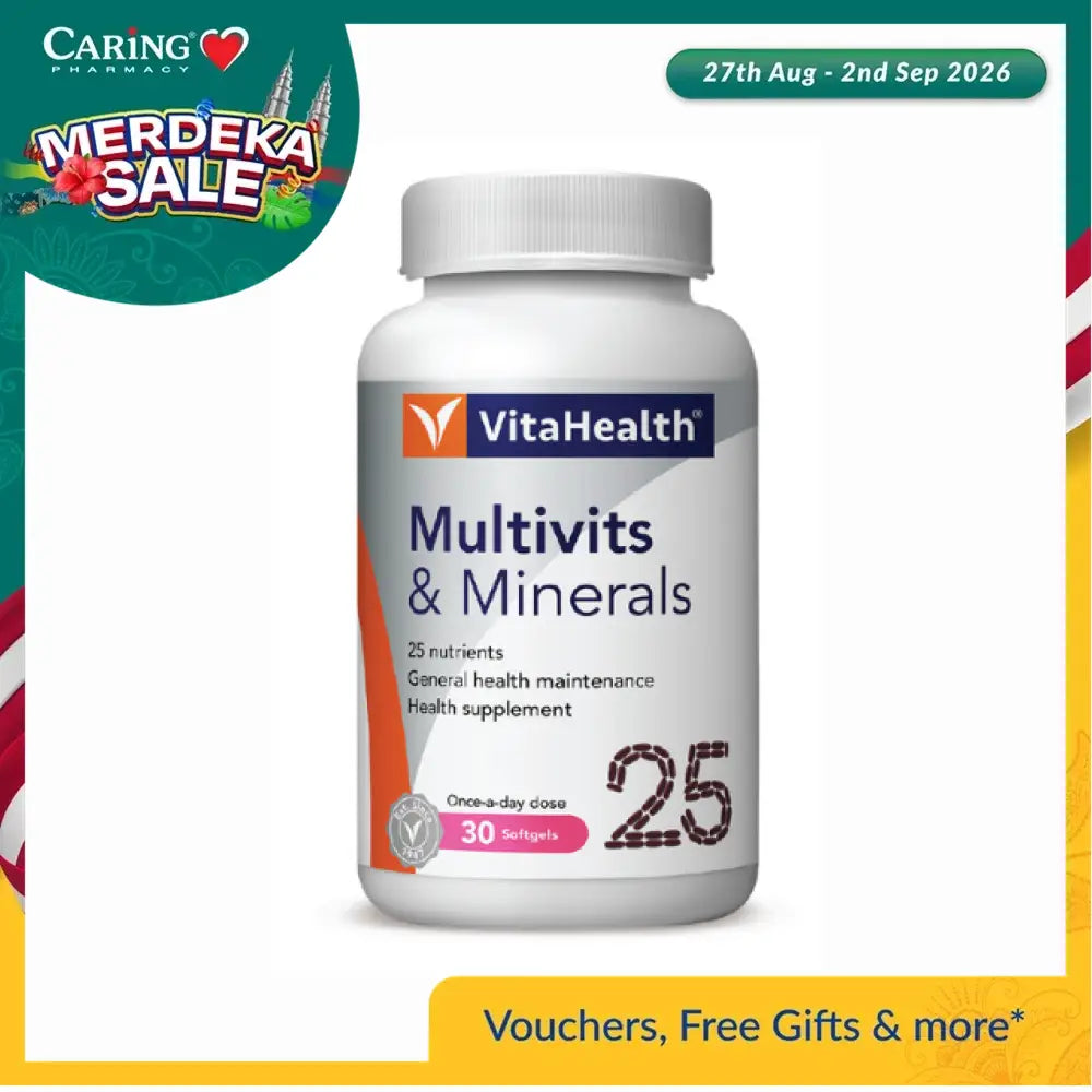 VitaHealth multivitamins and minerals bottle containing 30 tablets for daily health maintenance