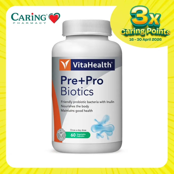 VitaHealth pre and probiotics capsules 60s white bottle of Pre Pro Biotics vegetable capsules for daily digestive support