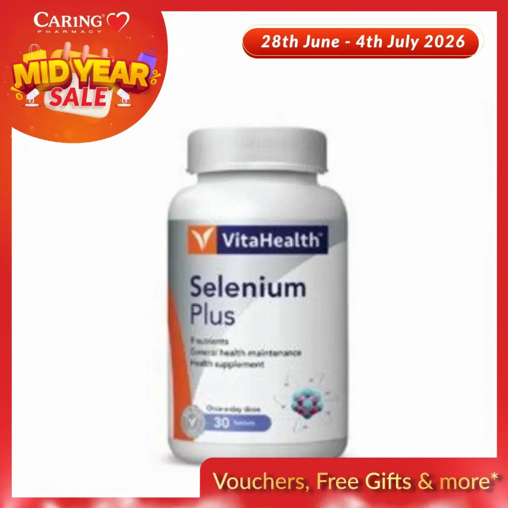VitaHealth Selenium Plus supplement bottle with 30 capsules for health maintenance