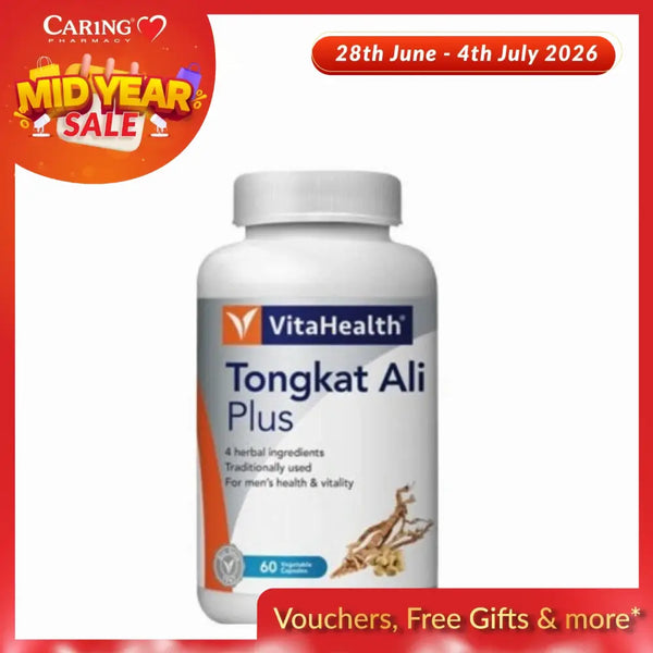 VITA Tongkat Ali supplement for men in a white bottle with 60 capsules for vitality and health