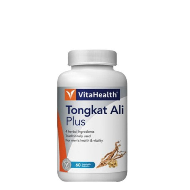 VITA Tongkat Ali supplement for men in a white bottle with 60 capsules for vitality and health