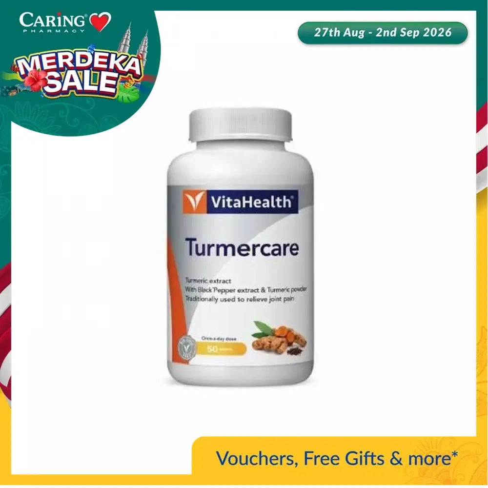 VitaHealth Turmercare supplement bottle with turmeric extract and black pepper for joint health