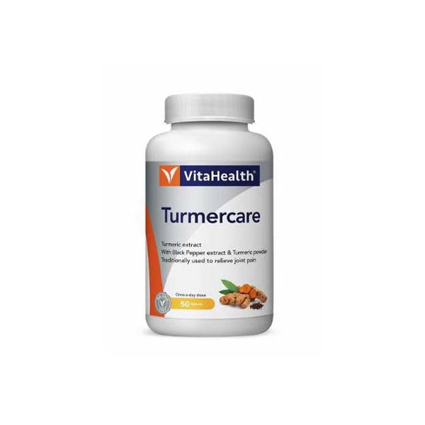 VitaHealth Turmercare supplement bottle with turmeric extract and black pepper for joint health