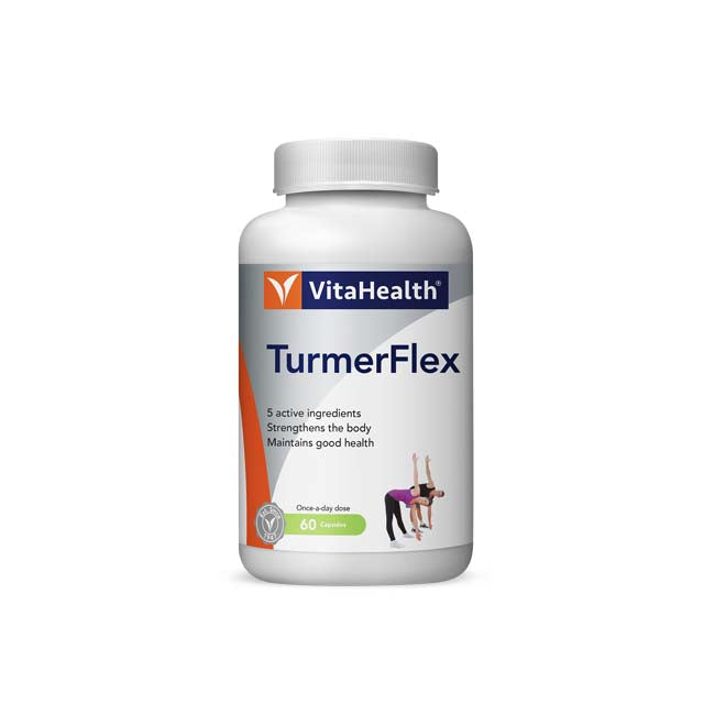 VitaHealth TurmerFlex supplement bottle with 60 capsules to strengthen the body and maintain good health