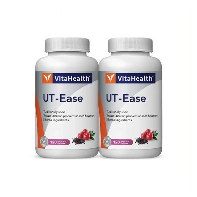 VitaHealth UT Ease Vegicap bottles with 120 capsules each for urinary health support in men and women