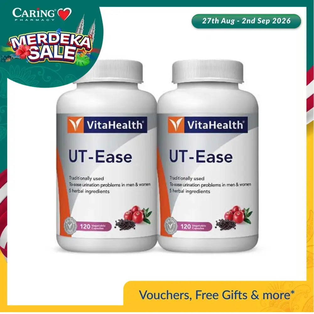 VitaHealth UT Ease Vegicap bottles with 120 capsules each for urinary health support in men and women
