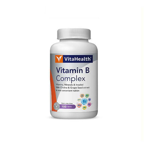 VitaHealth Vitamin B Complex 100 tablets with Choline and Grape Seed extract for daily wellness