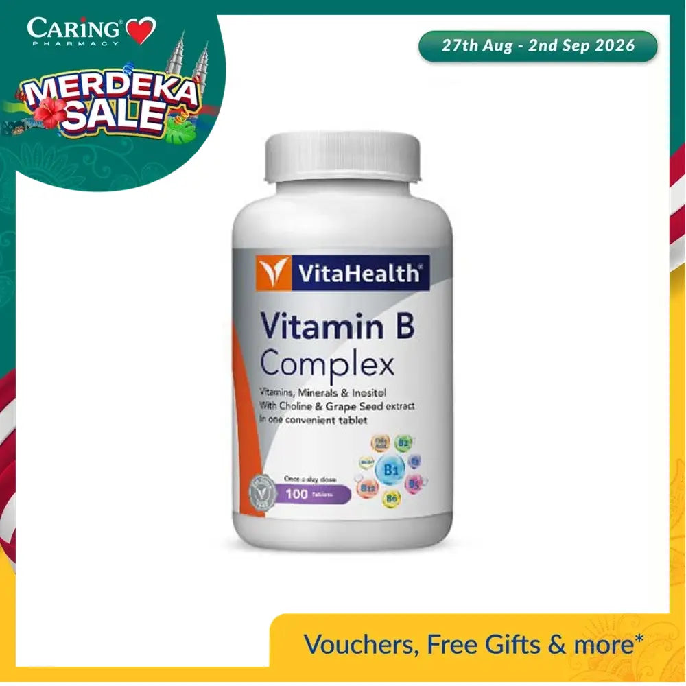 VitaHealth Vitamin B Complex 100 tablets with Choline and Grape Seed extract for daily wellness