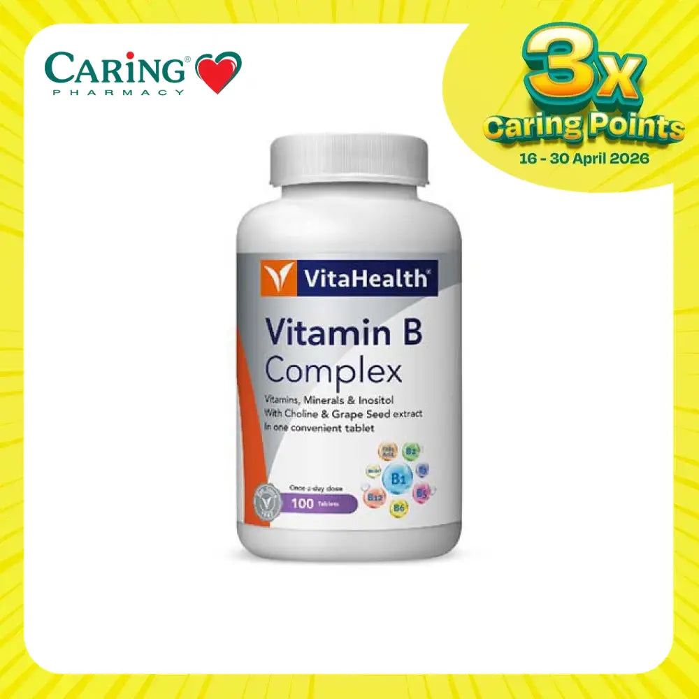 VitaHealth Vitamin B Complex 100 tablets with Choline and Grape Seed extract for daily wellness