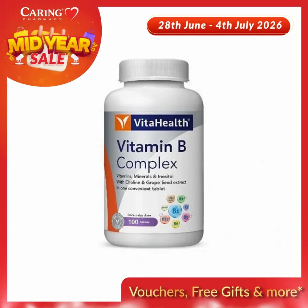 VitaHealth Vitamin B Complex 100 tablets with Choline and Grape Seed extract for daily wellness