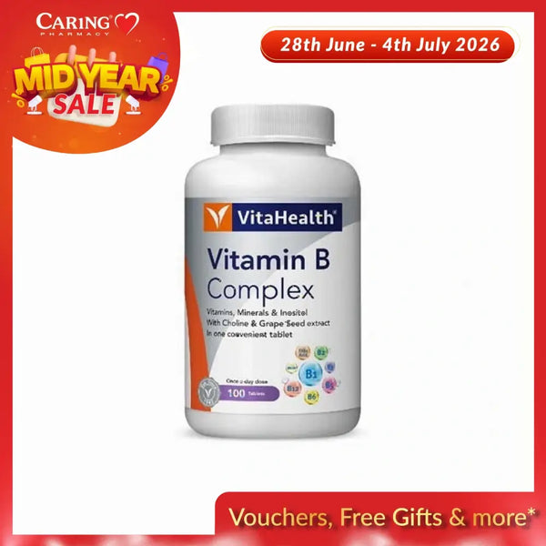 VitaHealth Vitamin B Complex 100 tablets with Choline and Grape Seed extract for daily wellness