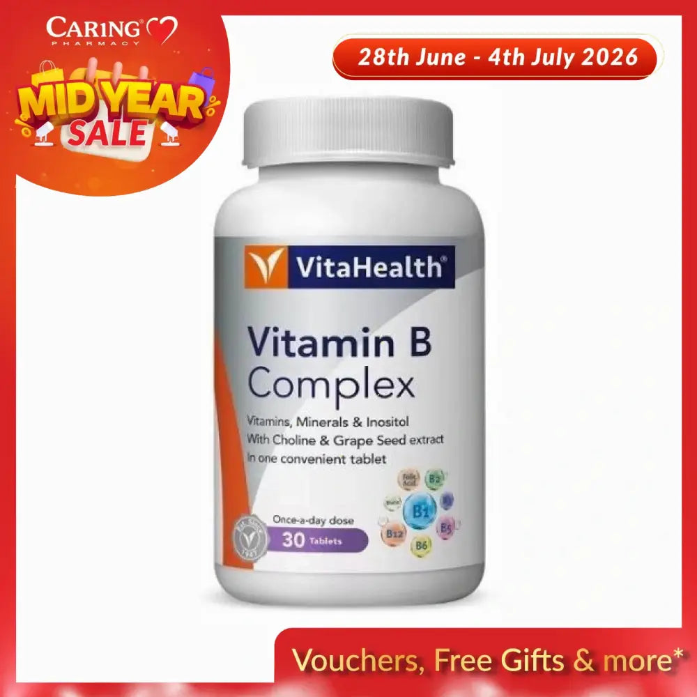 VitaHealth Vitamin B Complex 30 tablets with vitamins, minerals, and inositol for daily wellness