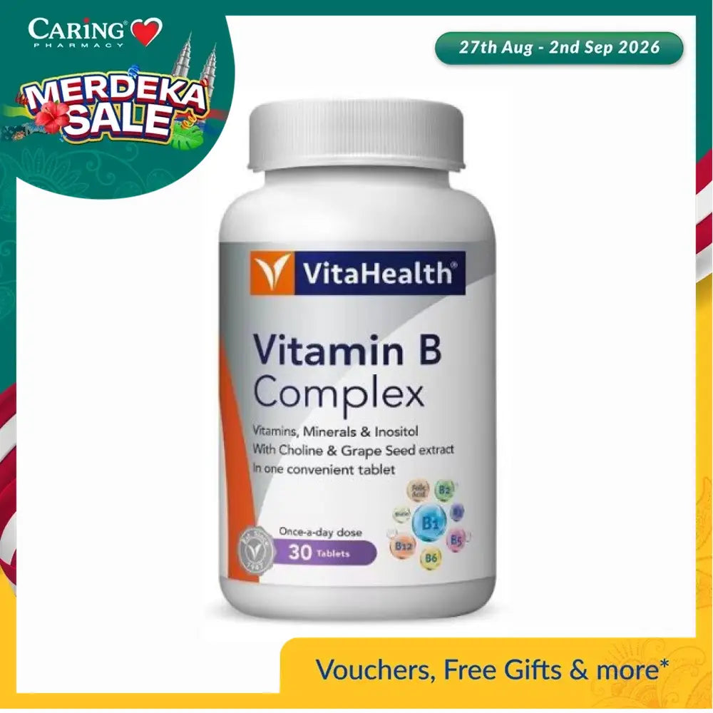 VitaHealth Vitamin B Complex 30 tablets with vitamins, minerals, and inositol for daily wellness