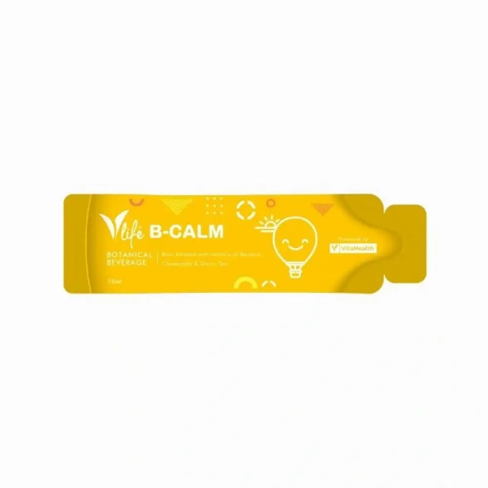 VitaHealth VLife B-Calm supplement stick featuring a bright yellow design for relaxation support