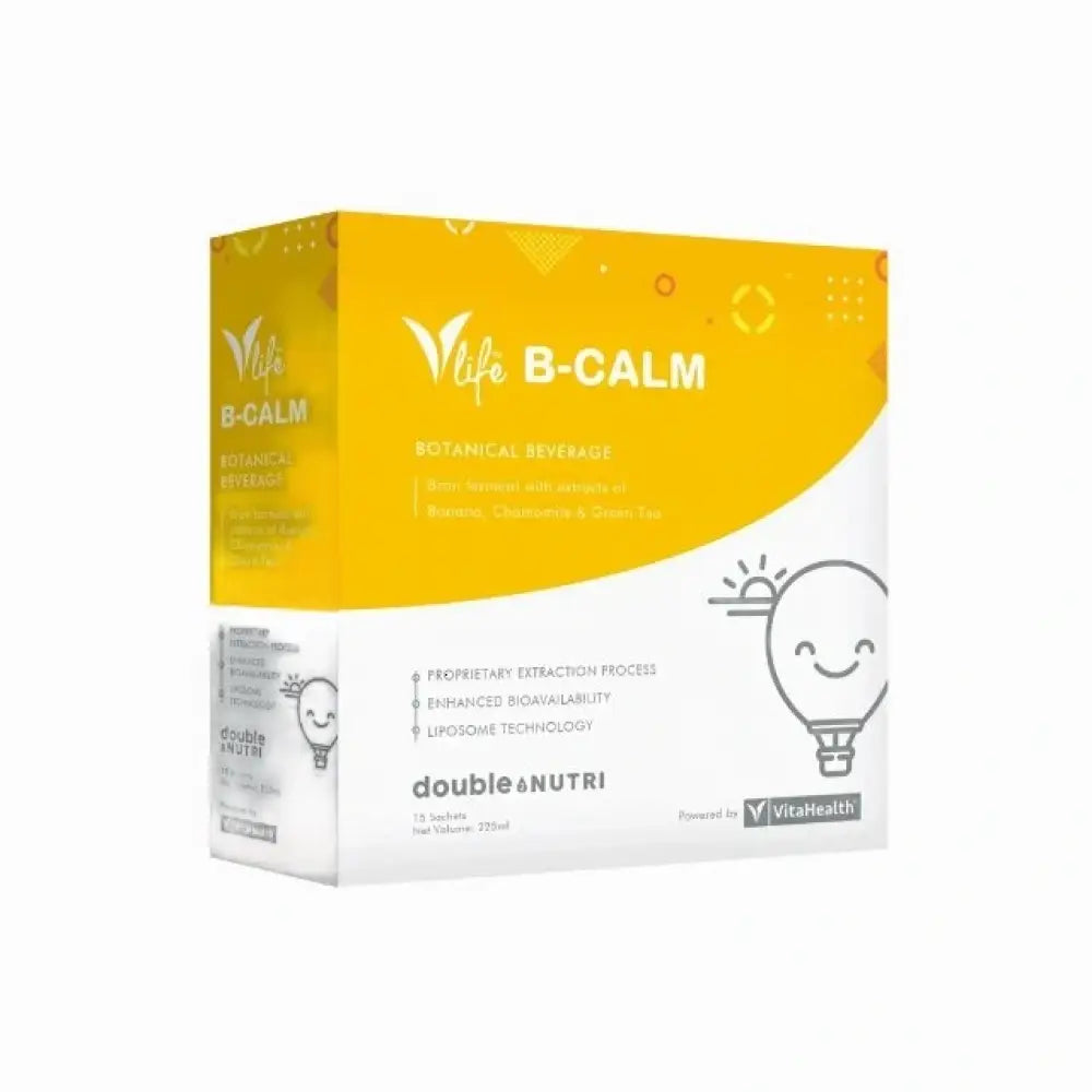 VitaHealth VLife B-Calm supplement box featuring botanical beverage ingredients for relaxation