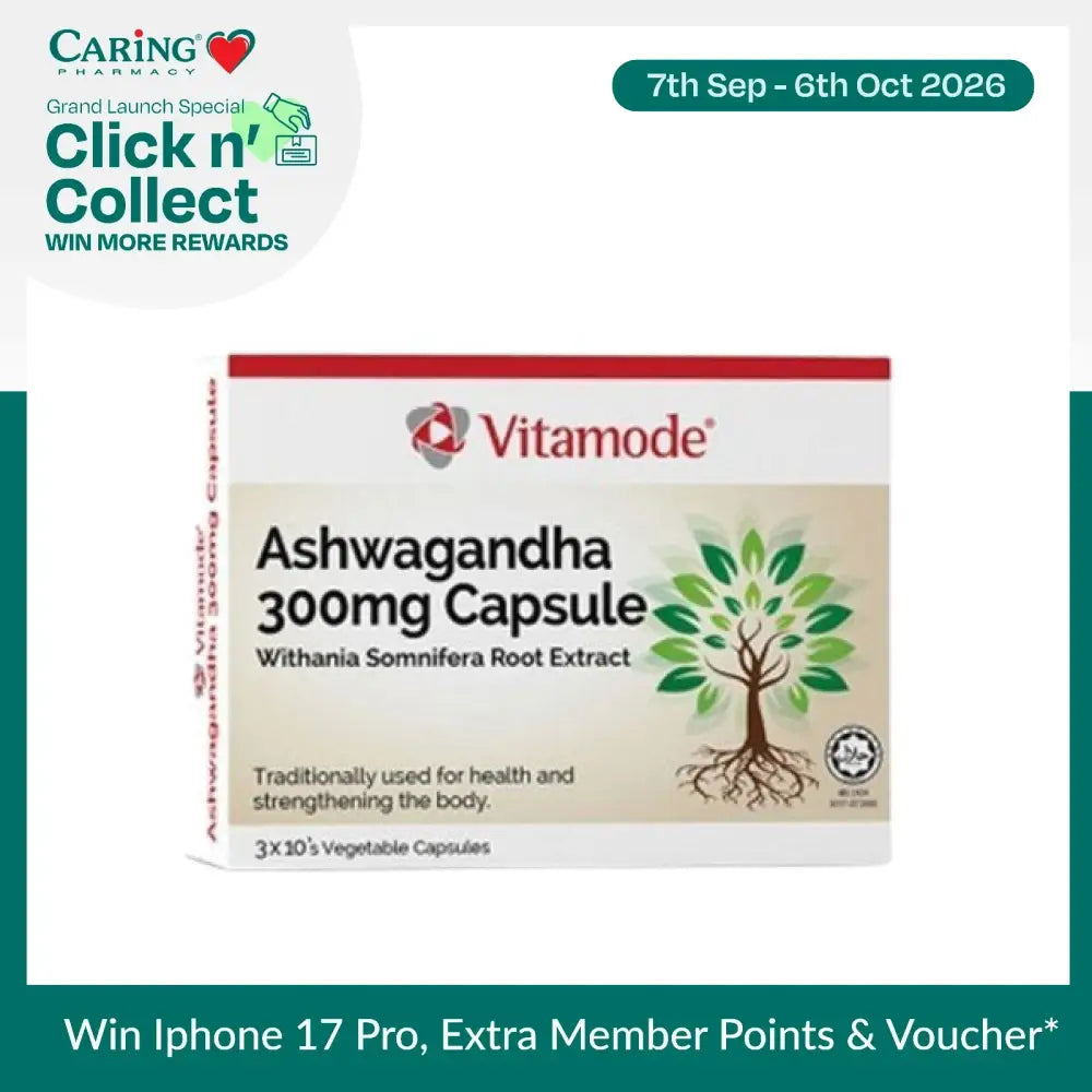 Vitamode Ashwagandha Capsules 300mg packaging featuring a tree design illustrating health benefits