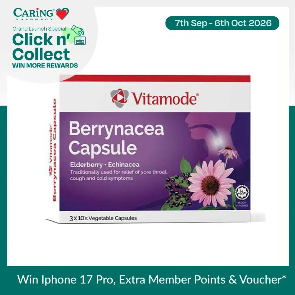 Vitamode Berrynacea capsules box with elderberry and echinacea for cold relief