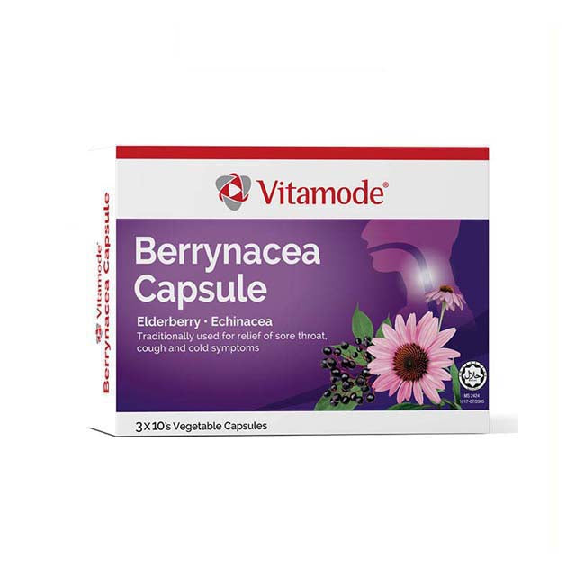 Vitamode Berrynacea capsules box with elderberry and echinacea for cold relief