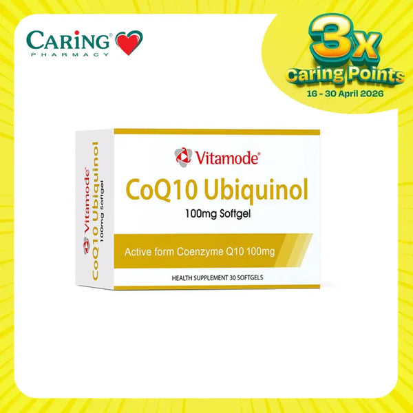 VITAMODE CoQ10 Ubiquinol supplements in a box of 30 softgels for heart health support