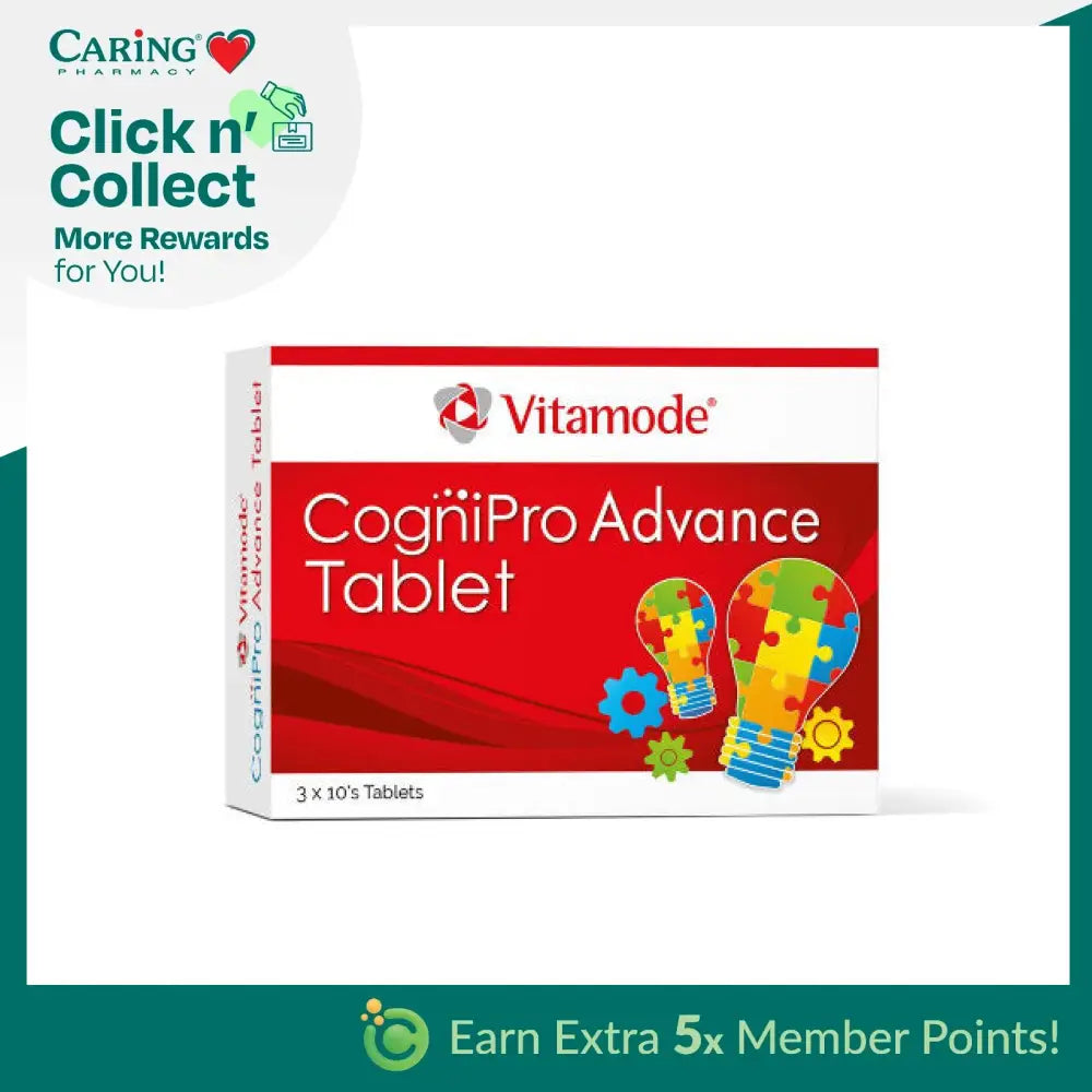 Vitamode CogniPro Advance Tablet packaging featuring colorful design and brain-enhancing visuals