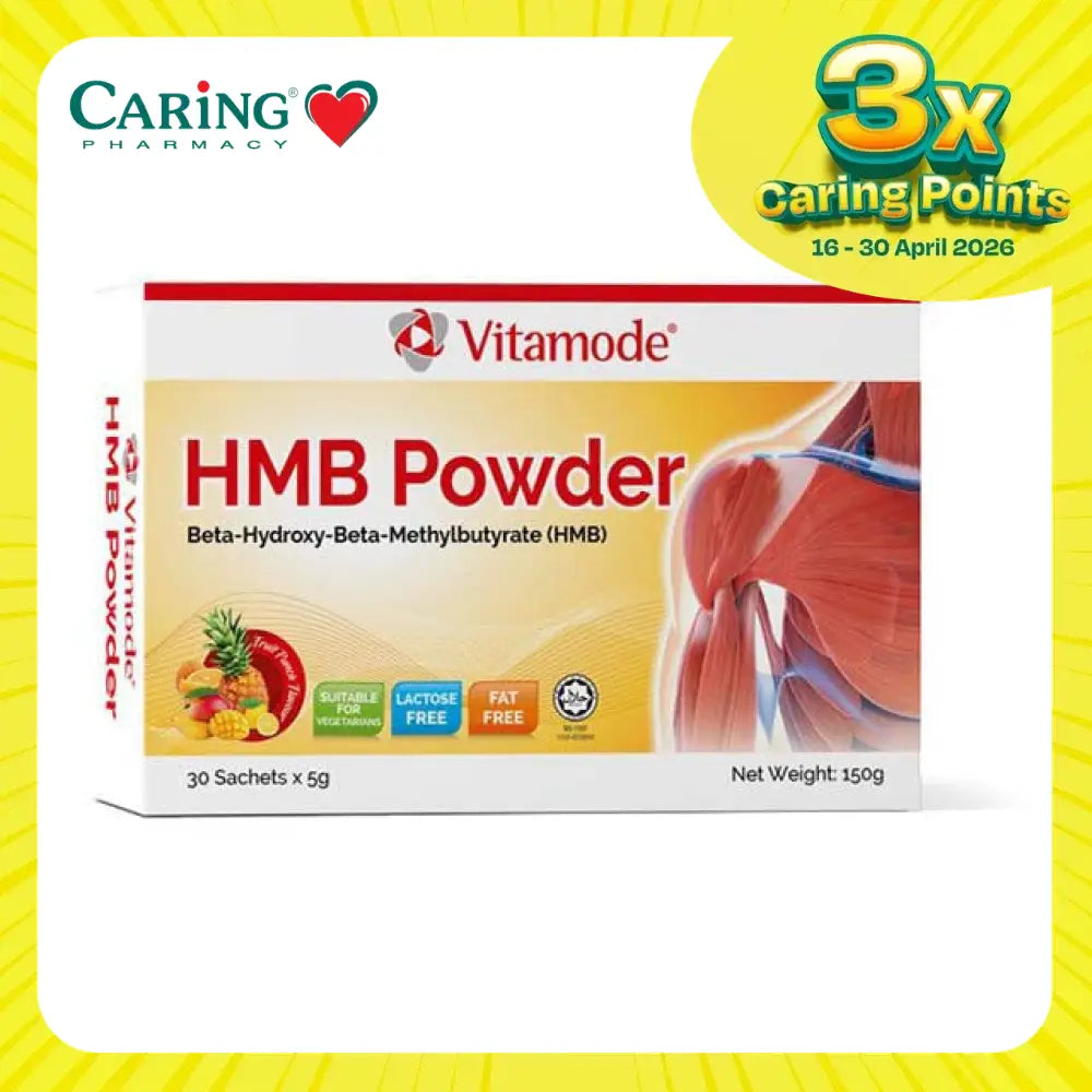 Vitamode HMB powder supplement in a 150g box with 30 sachets for muscle support