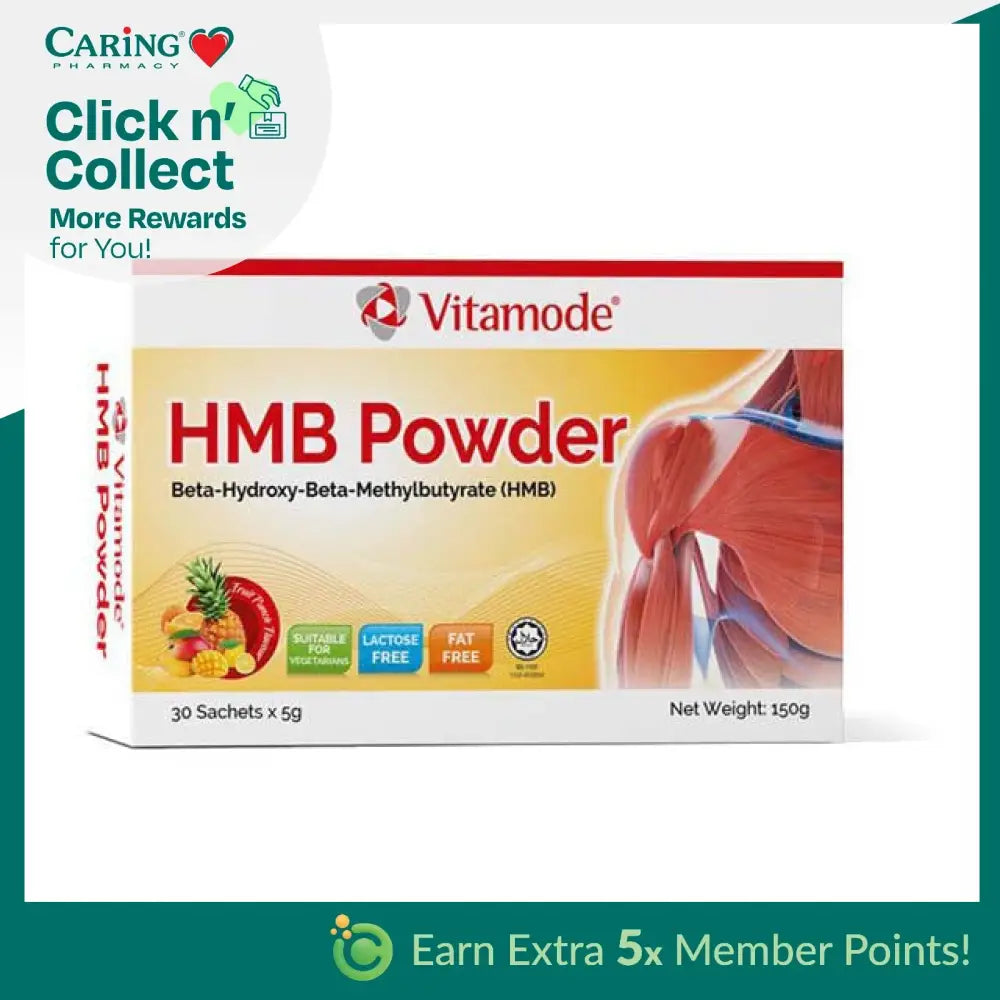 Vitamode HMB powder supplement in a 150g box with 30 sachets for muscle support