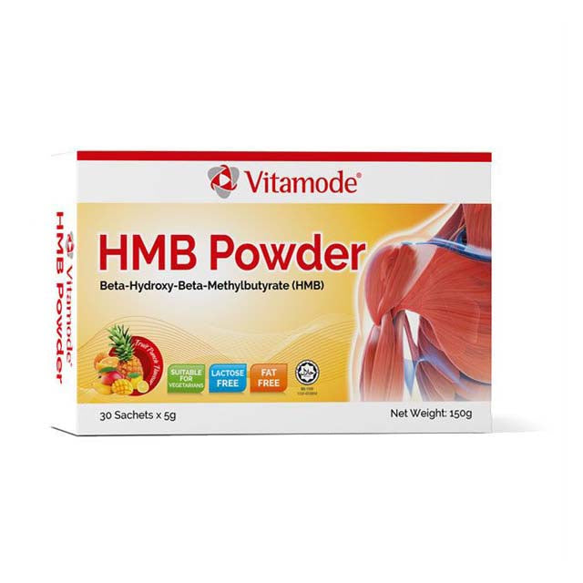Vitamode HMB powder supplement in a 150g box with 30 sachets for muscle support