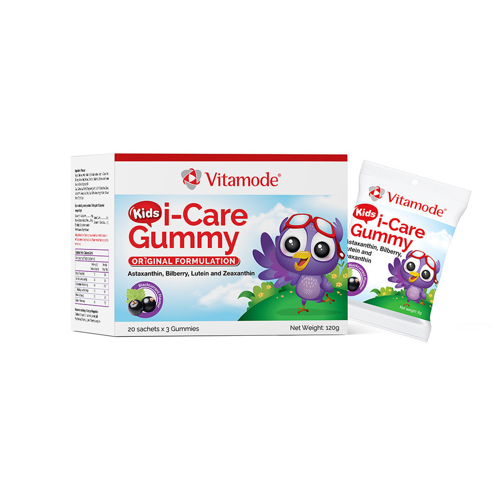 Vitamode Kids Eye Health Gummies in a colorful box with cartoon owl packaging for vision support