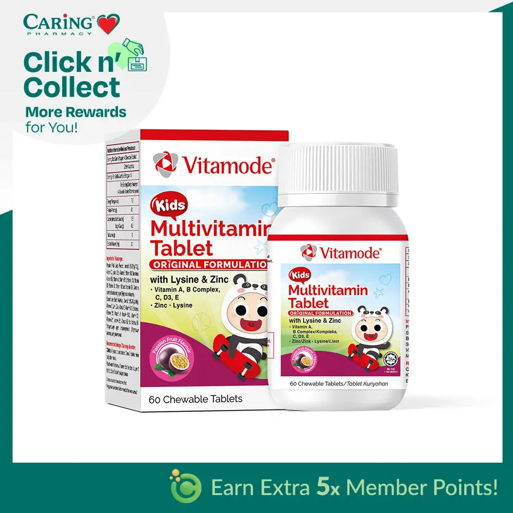 Vitamode Kids Multivitamin Tablets in a bottle featuring 60 chewable tablets for children’s health