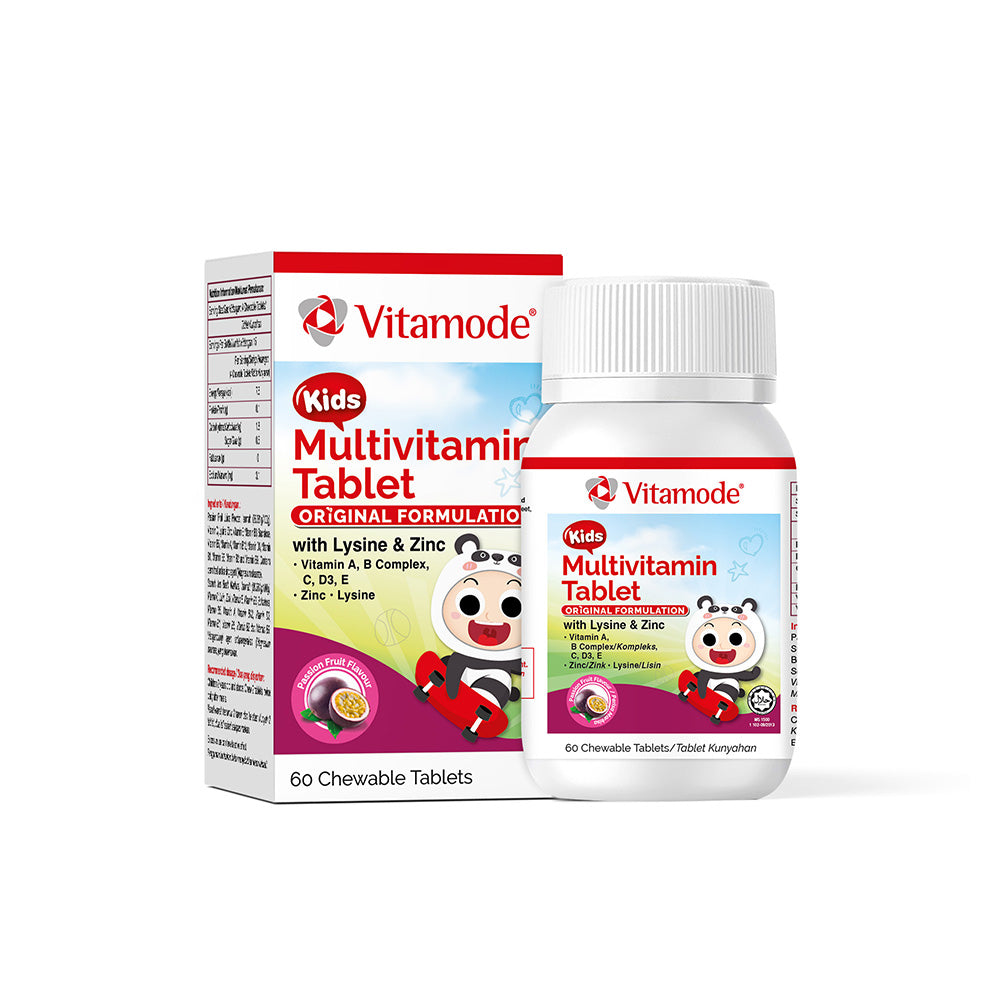 Vitamode Kids Multivitamin Tablets in a bottle featuring 60 chewable tablets for children’s health
