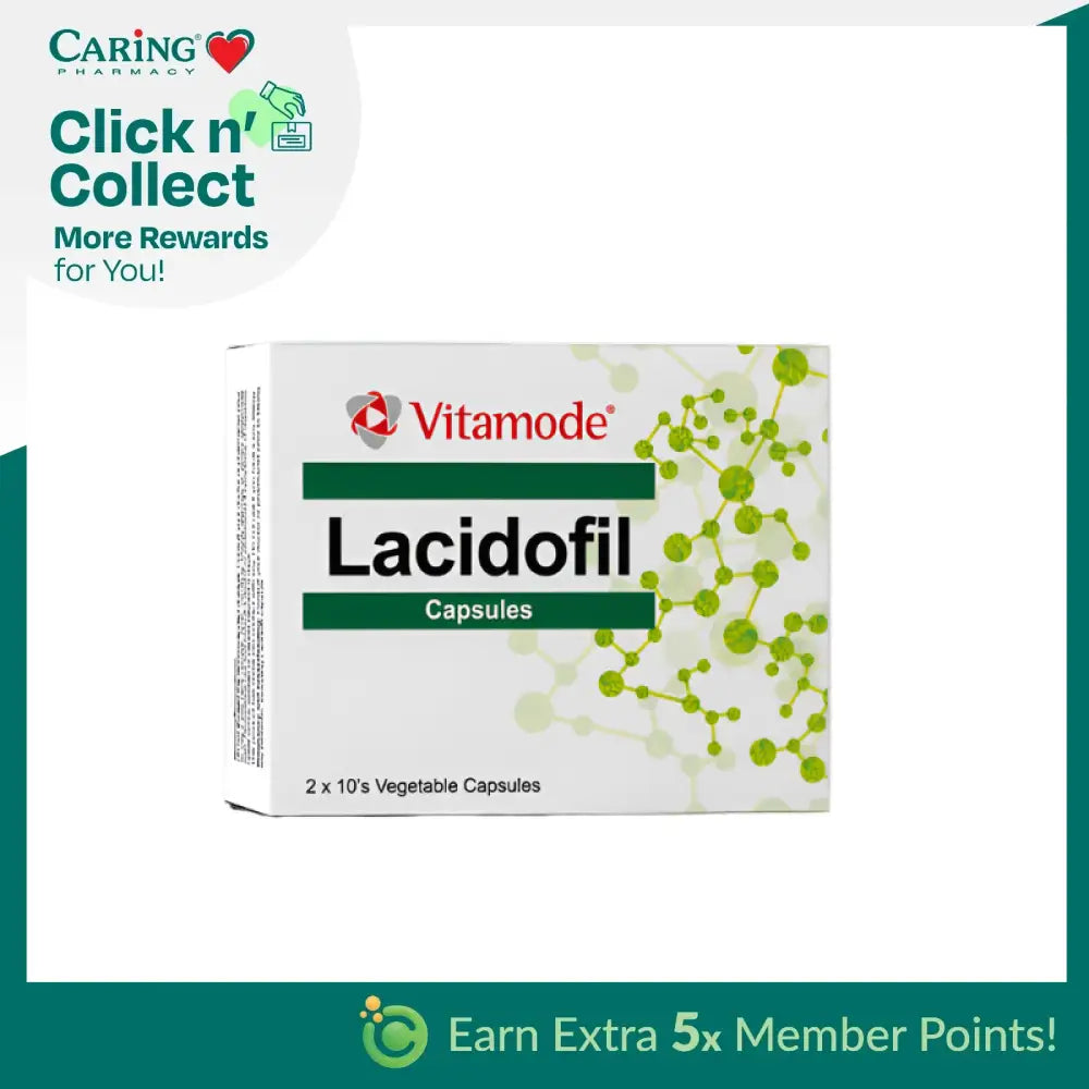 VITAMODE Lacidofil capsule 20s Malaysia packaging with green design and product details