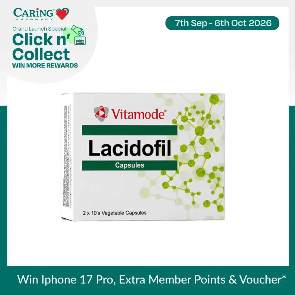 VITAMODE Lacidofil capsule 20s Malaysia packaging with green design and product details