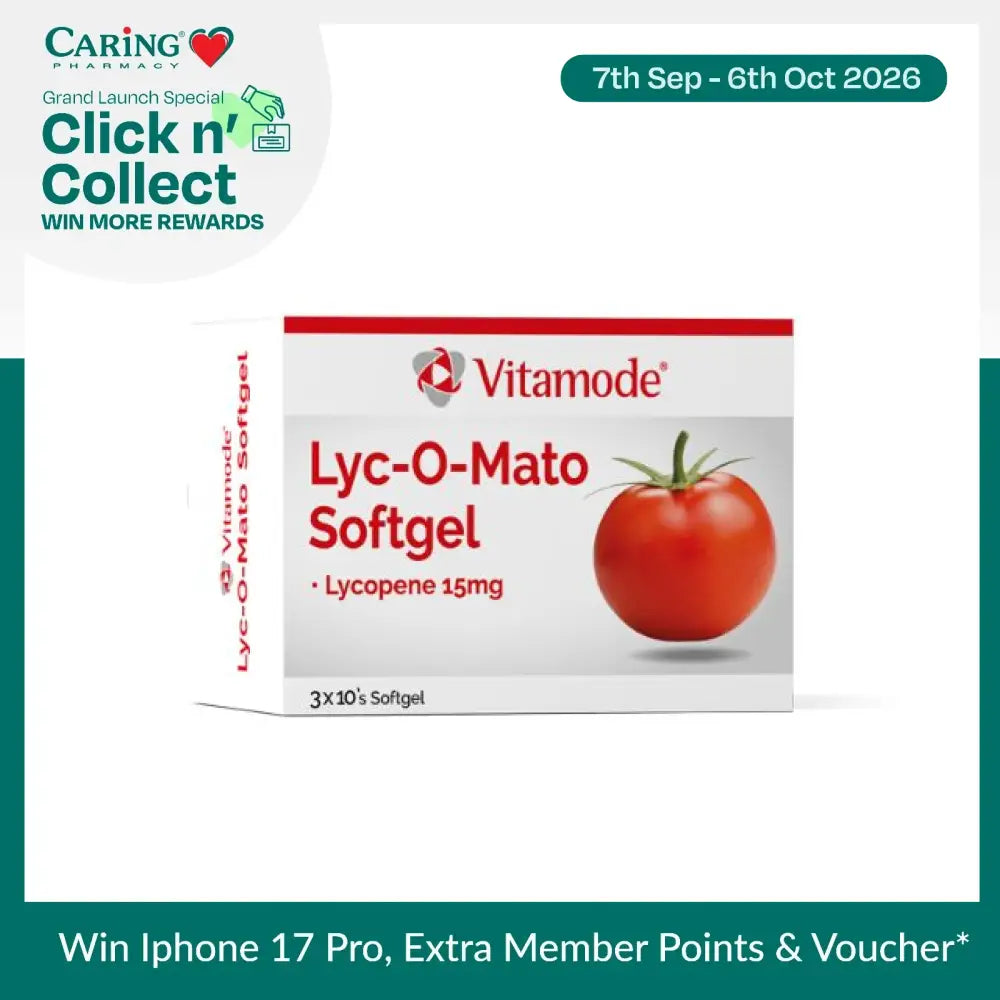 Vitamode Lyc-O-Mato lycopene supplement softgel packaging with a tomato image