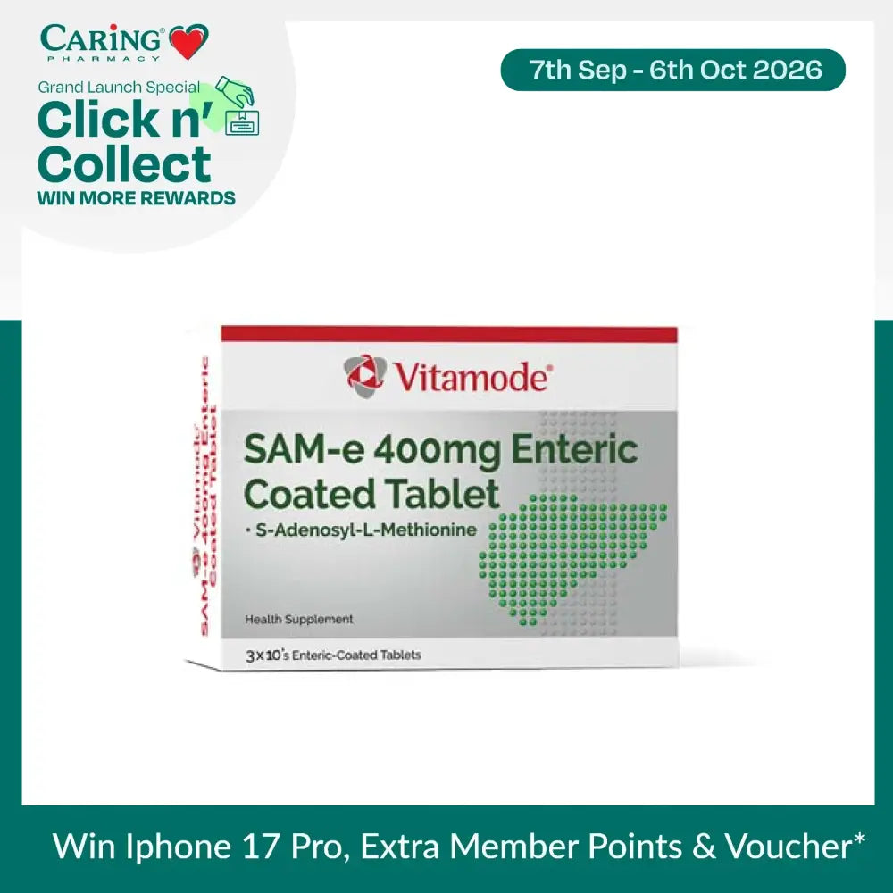 Vitamode SAM-e 400mg supplement box with enteric-coated tablets for health support