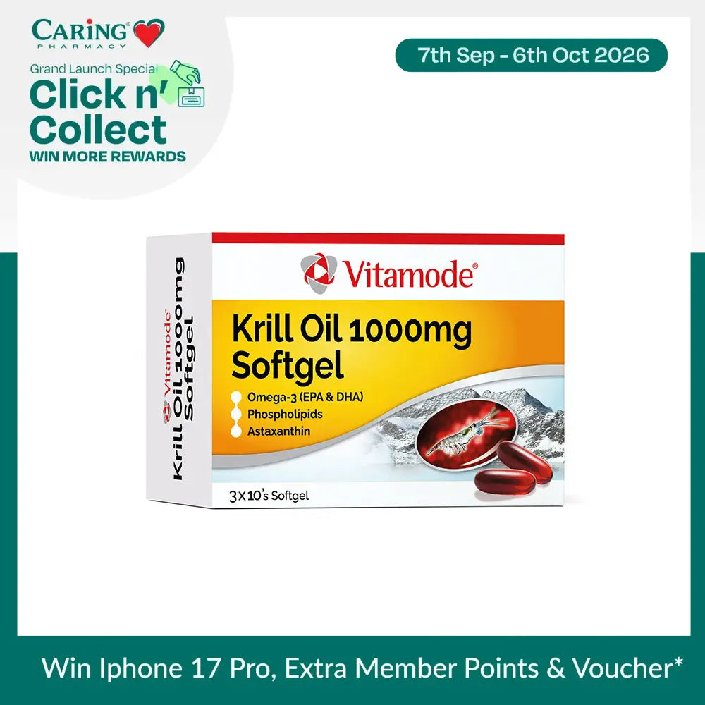 Vitamode Krill Oil 1000mg supplement box with softgel capsules for omega-3 benefits