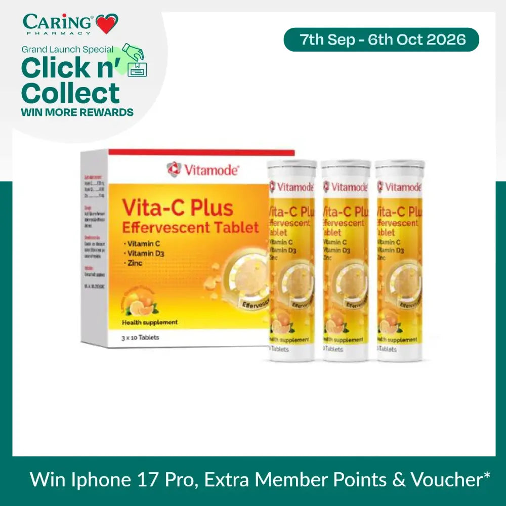 Vitamode Vita-C Plus effervescent tablets in packaging with lemon graphics for daily immune support