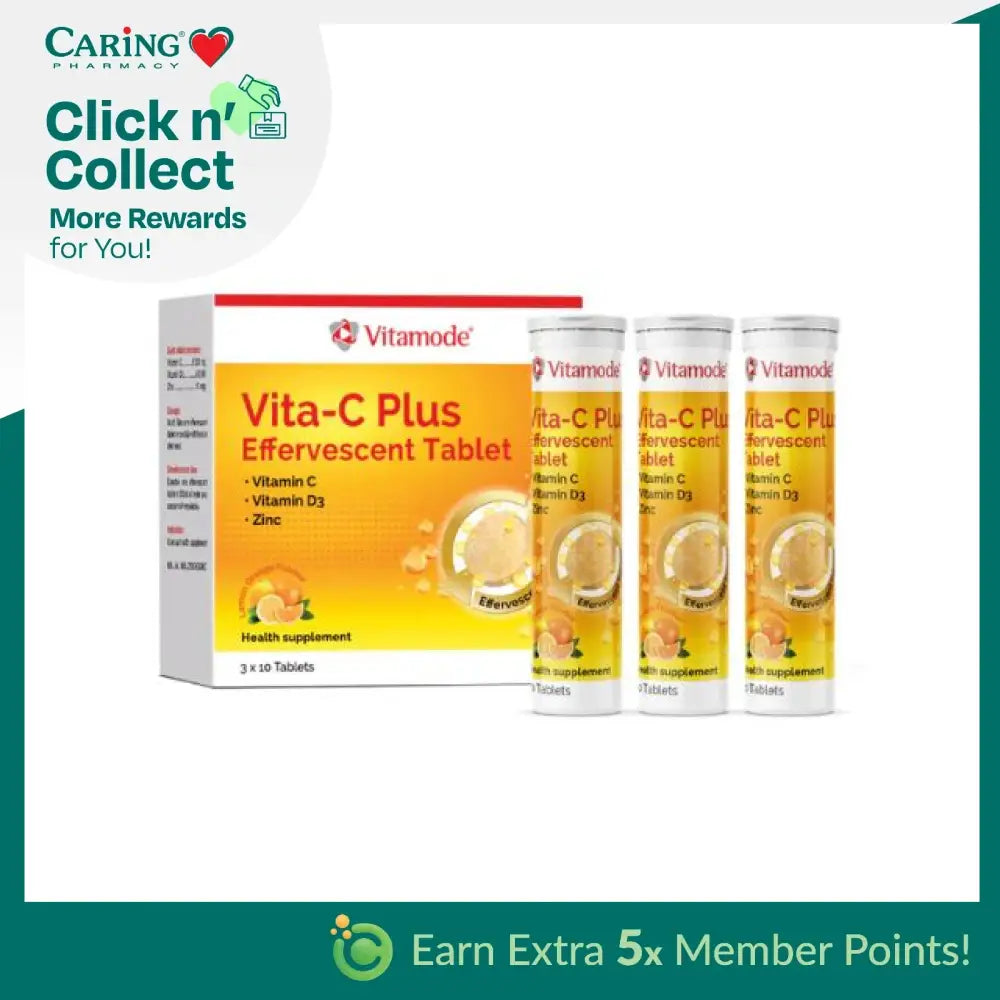 Vitamode Vita-C Plus effervescent tablets in packaging with lemon graphics for daily immune support